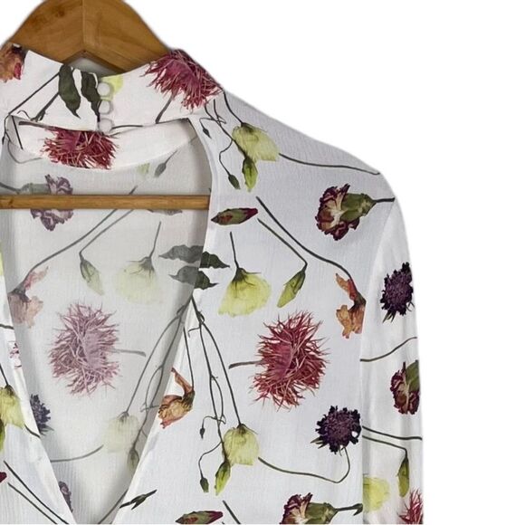 & Other Stories Deep V Open Back Floral Print Long Sleeves Mini Dress Size 6 NEW - Picture 11 of 13